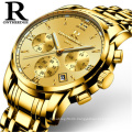 men's full gold watches multifunction man luxury watch stainless steel quartz luminous calendar ontheedge 036 wristwatches